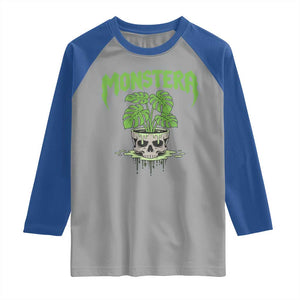 Monstera Lover Houseplant Gift Raglan Shirt Skull Plant Pot Graphic TS12 Sport Gray Royal Print Your Wear
