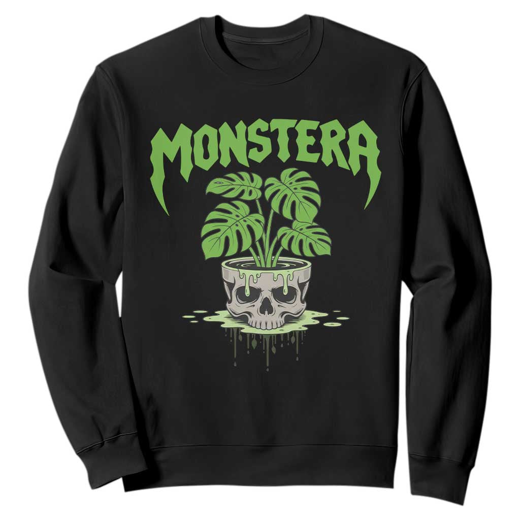 Monstera Lover Houseplant Gift Sweatshirt Skull Plant Pot Graphic TS12 Black Print Your Wear
