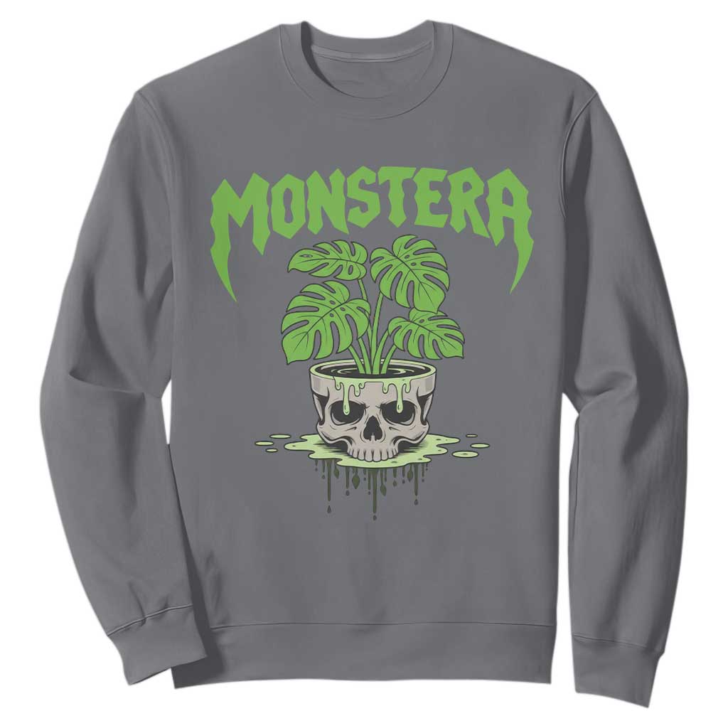 Monstera Lover Houseplant Gift Sweatshirt Skull Plant Pot Graphic TS12 Charcoal Print Your Wear