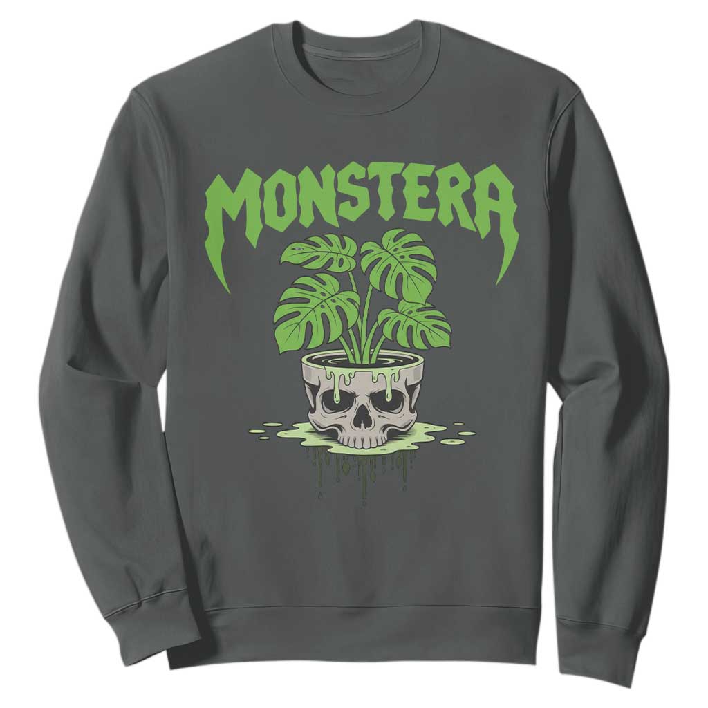 Monstera Lover Houseplant Gift Sweatshirt Skull Plant Pot Graphic TS12 Dark Heather Print Your Wear