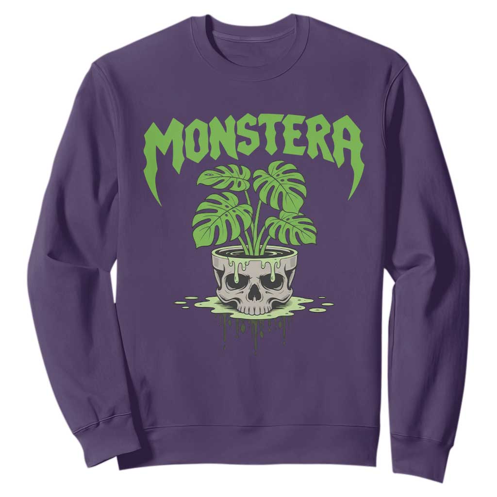 Monstera Lover Houseplant Gift Sweatshirt Skull Plant Pot Graphic TS12 Purple Print Your Wear