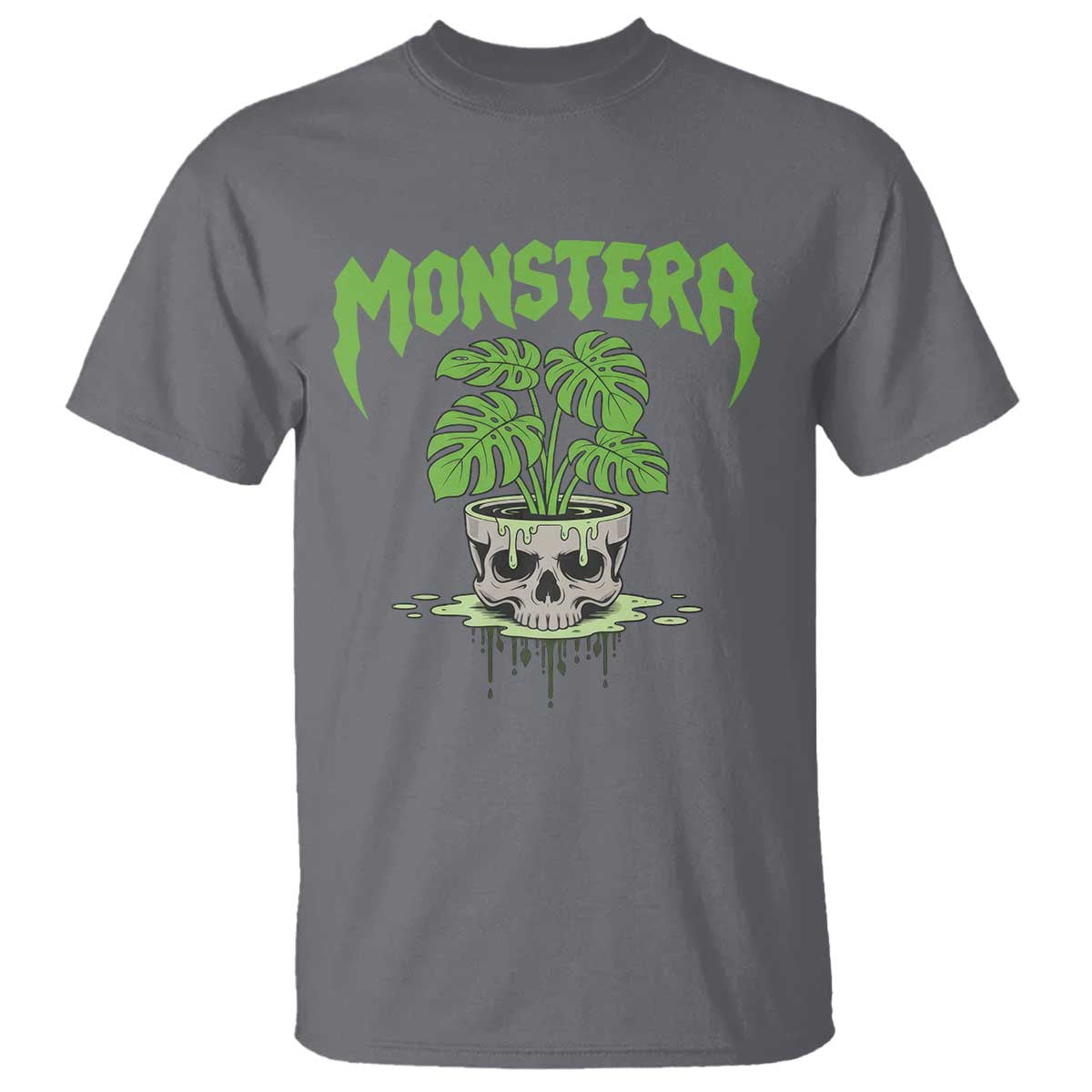Monstera Lover Houseplant Gift T Shirt Skull Plant Pot Graphic TS12 Charcoal Print Your Wear