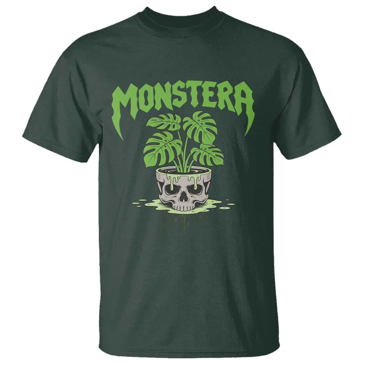 Monstera Lover Houseplant Gift T Shirt Skull Plant Pot Graphic TS12 Dark Forest Green Print Your Wear