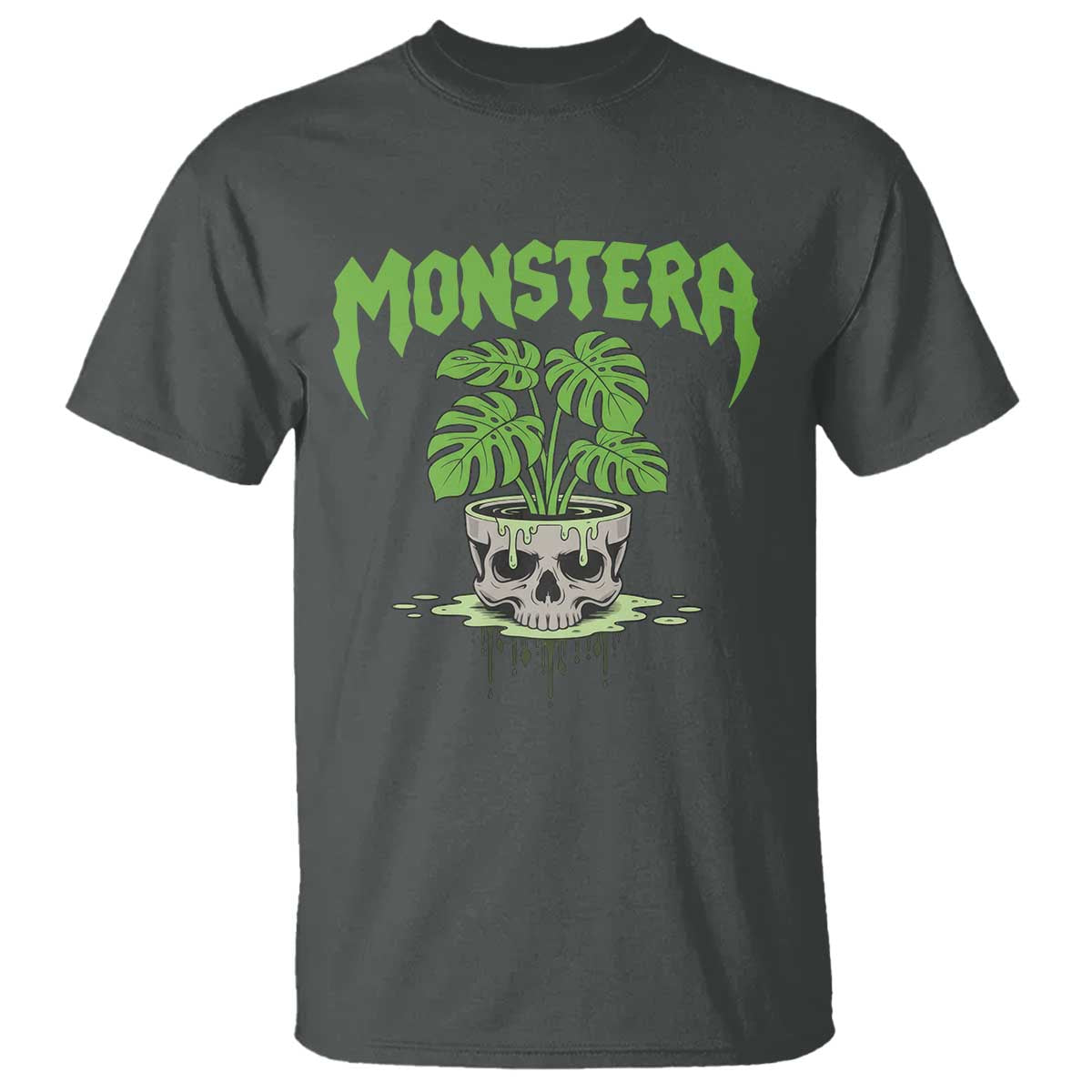 Monstera Lover Houseplant Gift T Shirt Skull Plant Pot Graphic TS12 Dark Heather Print Your Wear