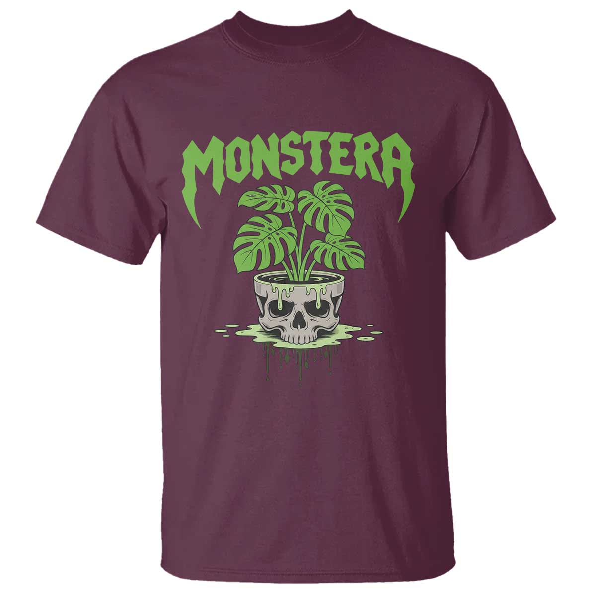 Monstera Lover Houseplant Gift T Shirt Skull Plant Pot Graphic TS12 Maroon Print Your Wear