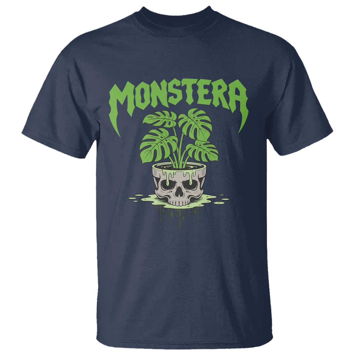 Monstera Lover Houseplant Gift T Shirt Skull Plant Pot Graphic TS12 Navy Print Your Wear