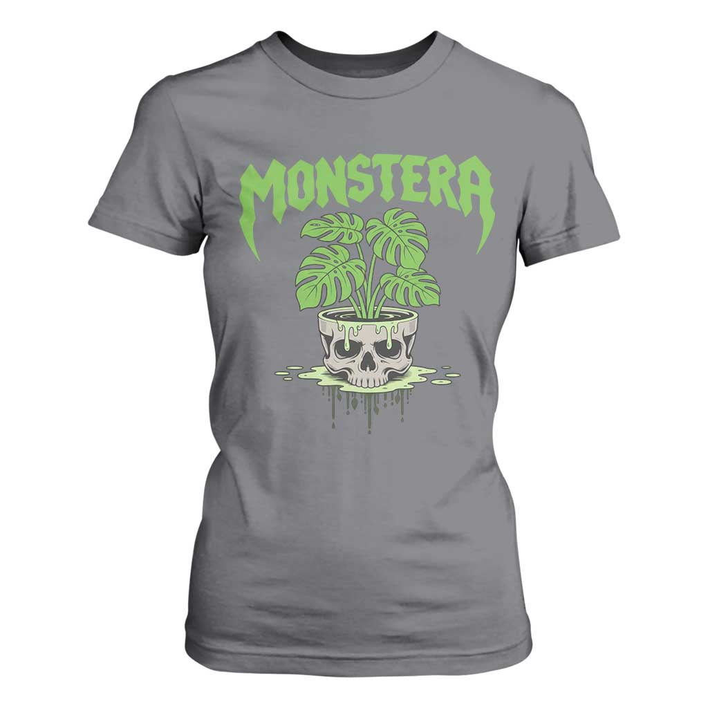 Monstera Lover Houseplant Gift T Shirt For Women Skull Plant Pot Graphic TS12 Charcoal Print Your Wear
