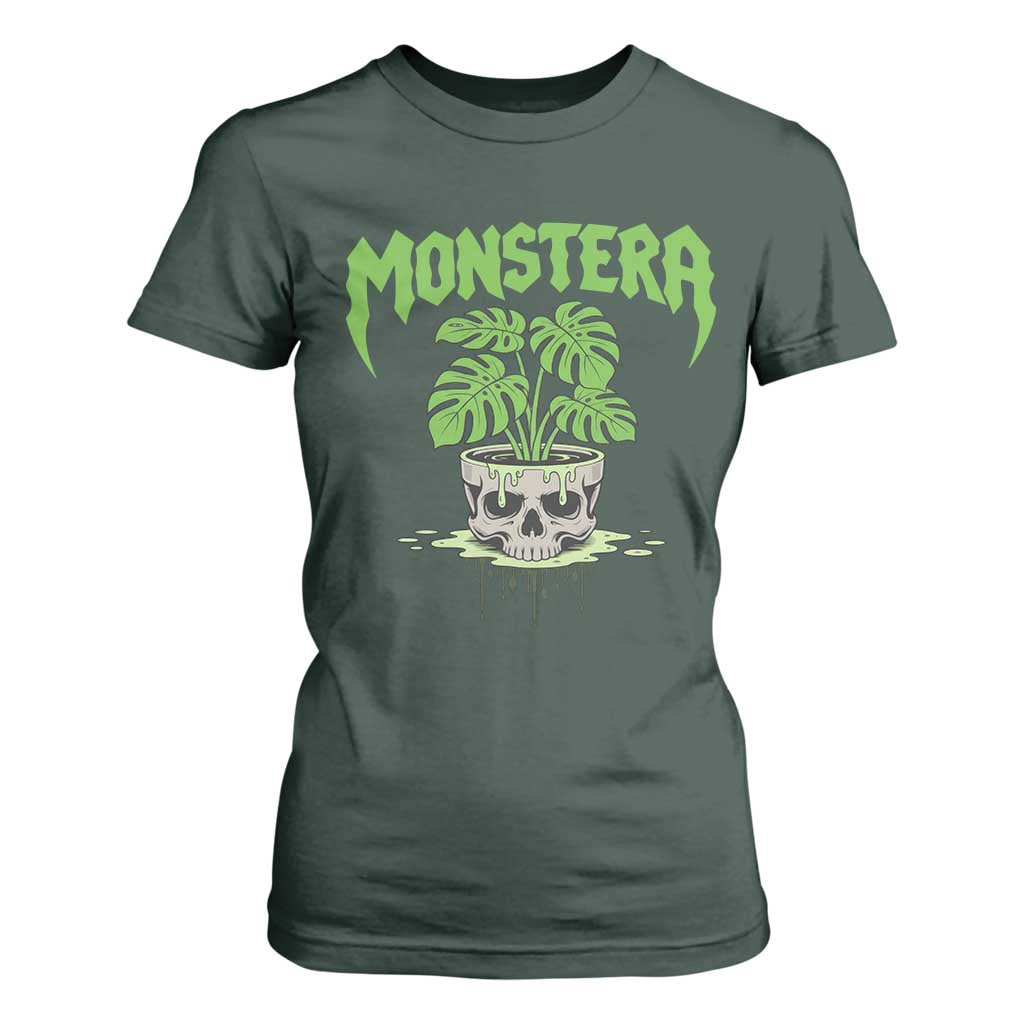 Monstera Lover Houseplant Gift T Shirt For Women Skull Plant Pot Graphic TS12 Dark Forest Green Print Your Wear