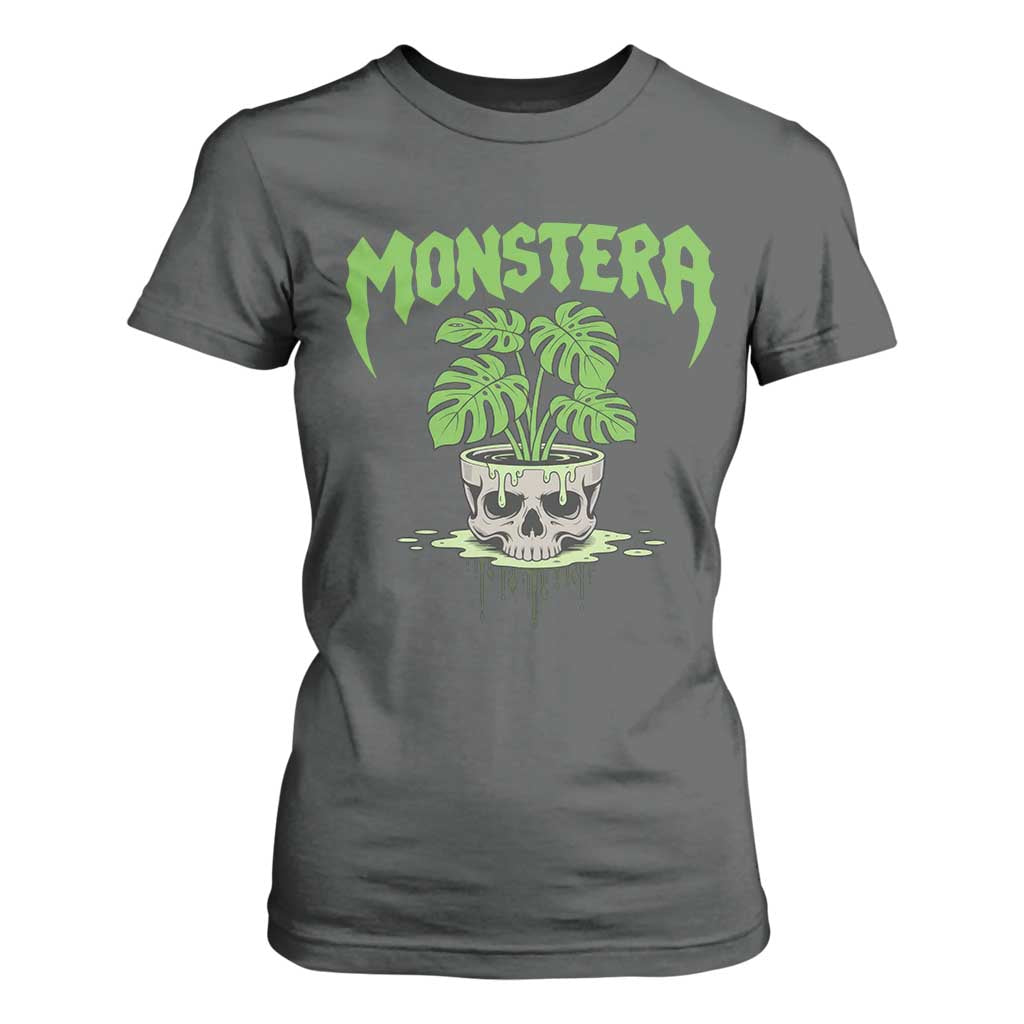 Monstera Lover Houseplant Gift T Shirt For Women Skull Plant Pot Graphic TS12 Dark Heather Print Your Wear
