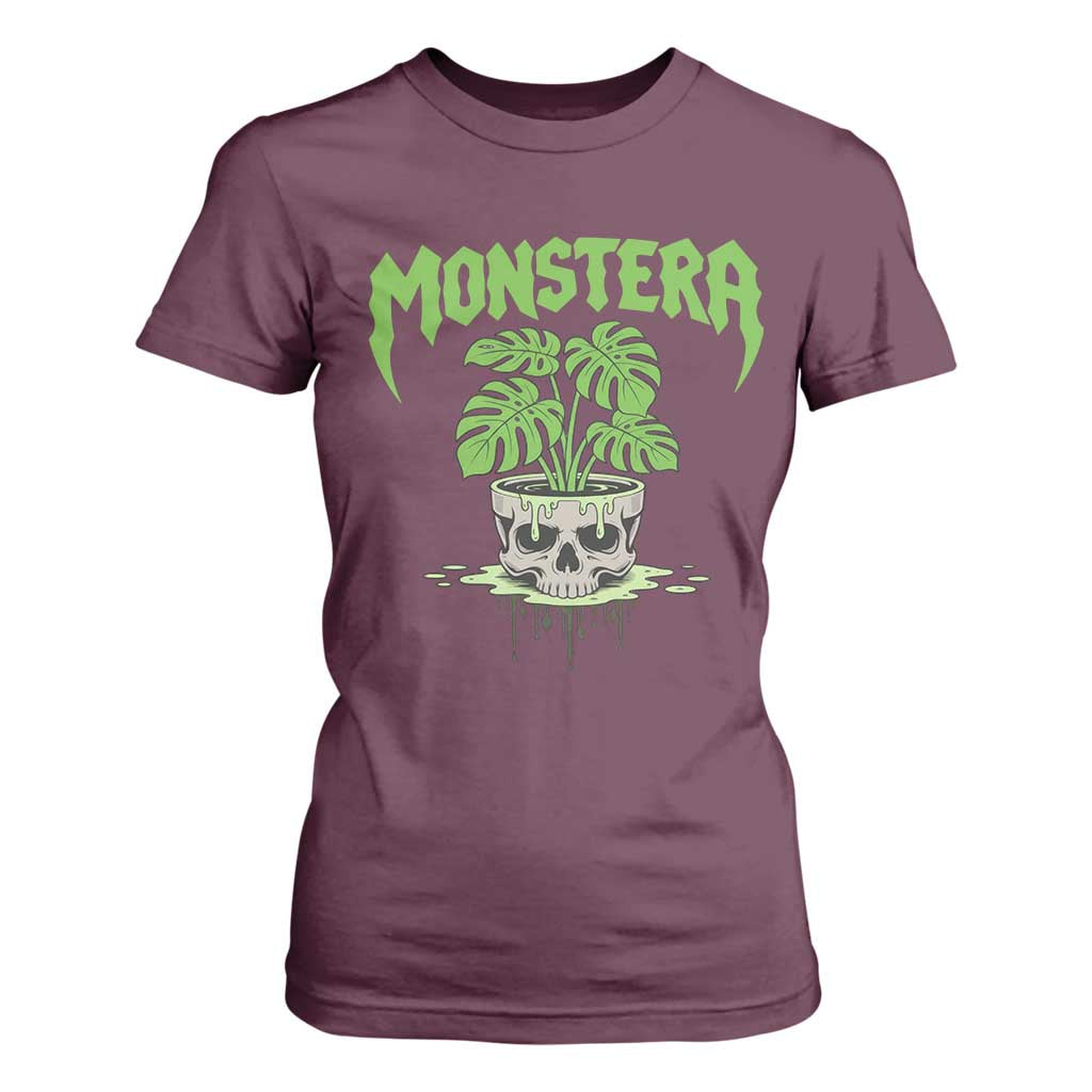 Monstera Lover Houseplant Gift T Shirt For Women Skull Plant Pot Graphic TS12 Maroon Print Your Wear