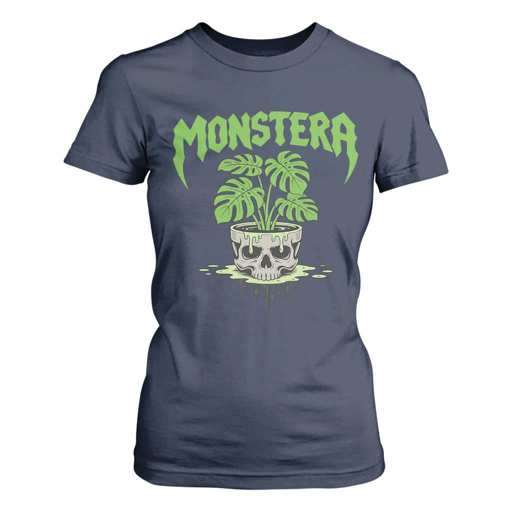 Monstera Lover Houseplant Gift T Shirt For Women Skull Plant Pot Graphic TS12 Navy Print Your Wear