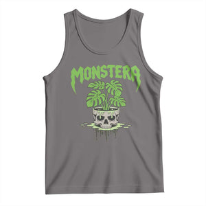 Monstera Lover Houseplant Gift Tank Top Skull Plant Pot Graphic TS12 Deep Heather Print Your Wear
