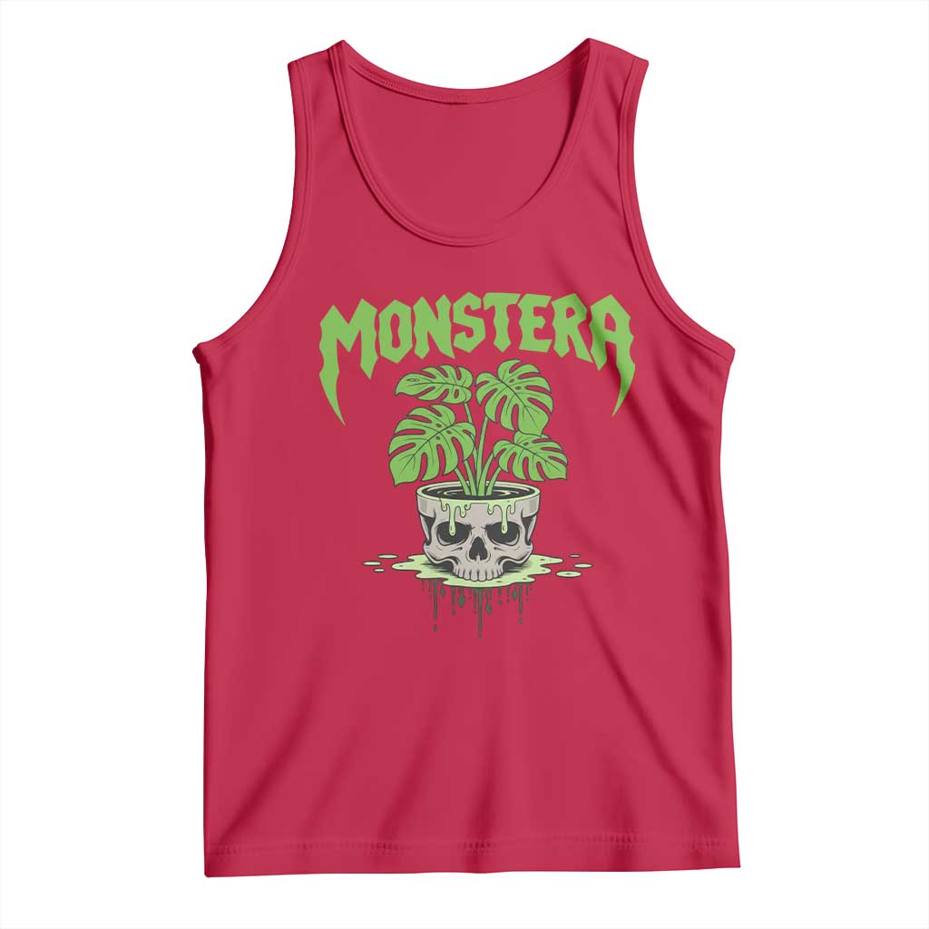 Monstera Lover Houseplant Gift Tank Top Skull Plant Pot Graphic TS12 Red Print Your Wear
