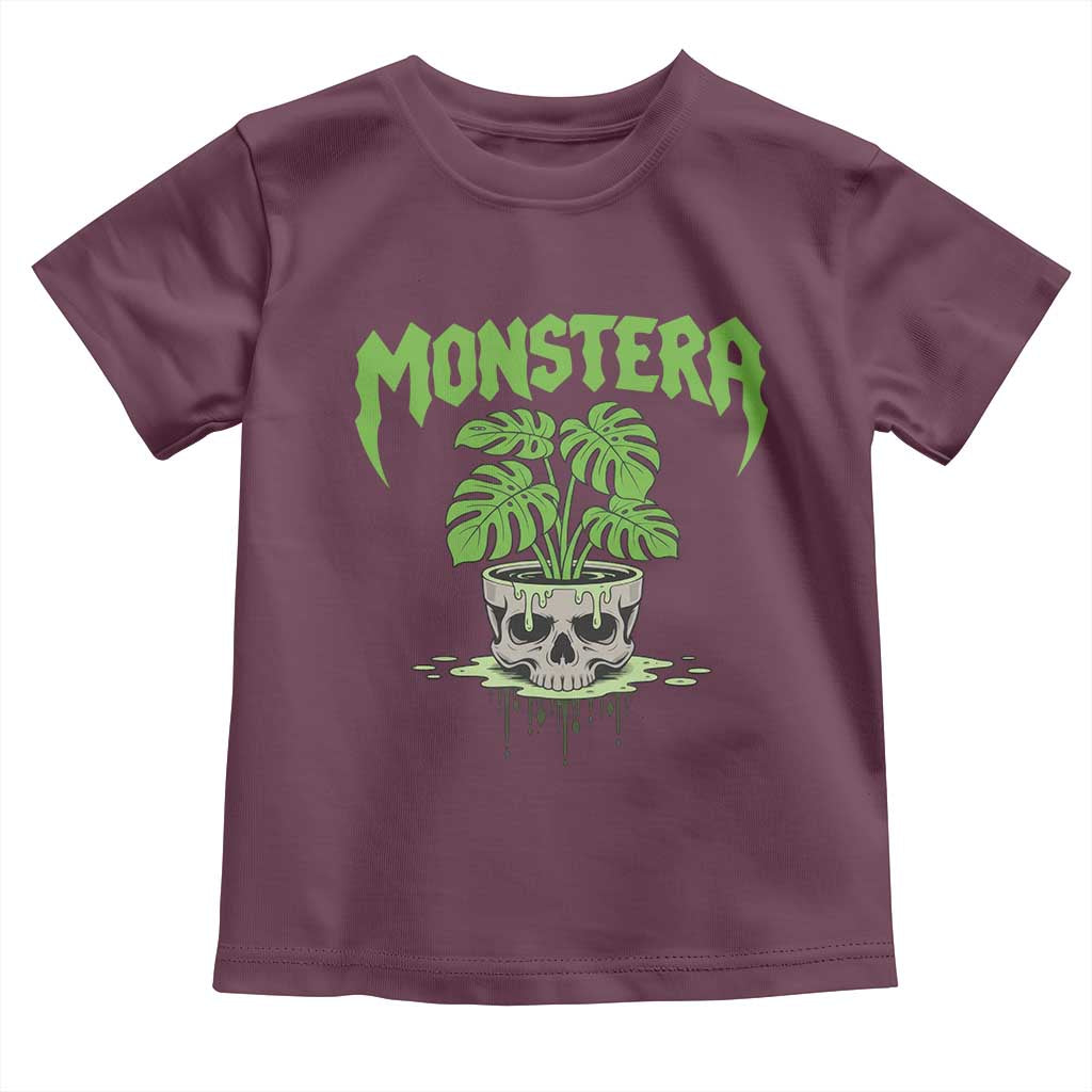 Monstera Lover Houseplant Gift Toddler T Shirt Skull Plant Pot Graphic TS12 Maroon Print Your Wear