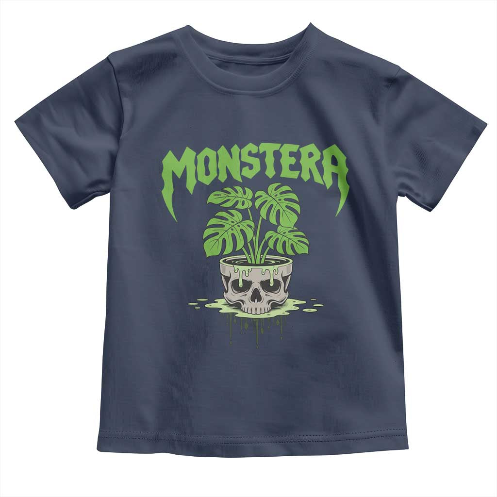 Monstera Lover Houseplant Gift Toddler T Shirt Skull Plant Pot Graphic TS12 Navy Print Your Wear