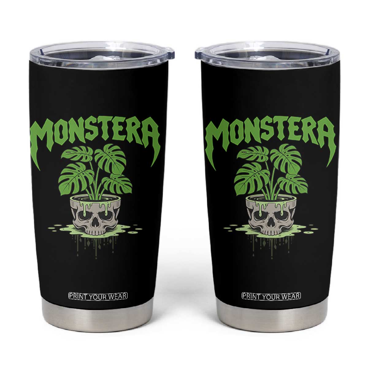 Monstera Lover Houseplant Gift Tumbler Cup Skull Plant Pot Graphic - Print Your Wear
