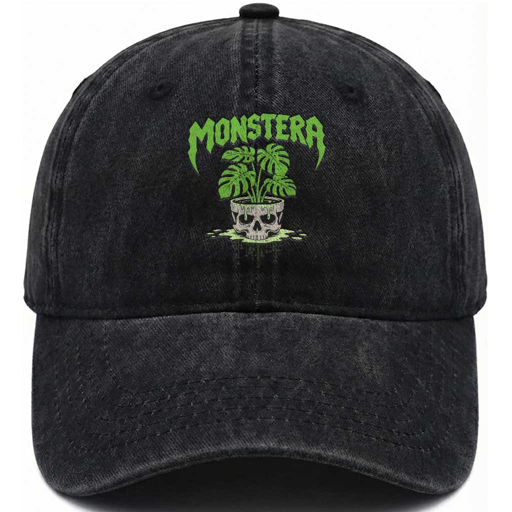 Monstera Lover Houseplant Gift Washed Cotton Baseball Cap Skull Plant Pot Graphic TS12 Print Your Wear