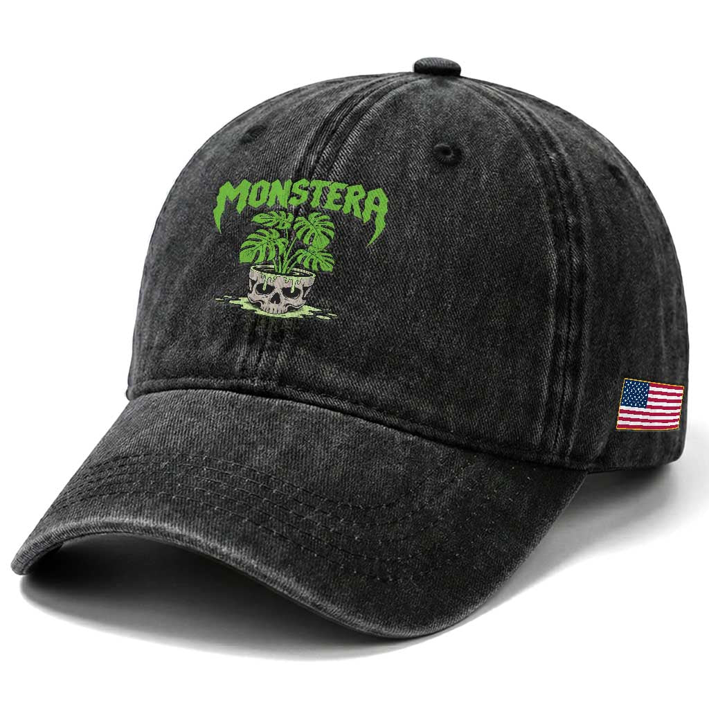 Monstera Lover Houseplant Gift Washed Cotton Baseball Cap Skull Plant Pot Graphic TS12 Print Your Wear