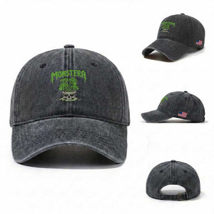 Monstera Lover Houseplant Gift Washed Cotton Baseball Cap Skull Plant Pot Graphic TS12 Washed Cap Universal Fit Dark Gray Print Your Wear