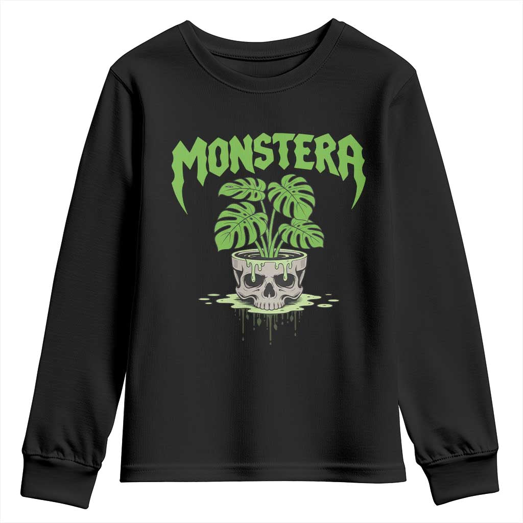 Monstera Lover Houseplant Gift Youth Sweatshirt Skull Plant Pot Graphic TS12 Black Print Your Wear