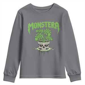 Monstera Lover Houseplant Gift Youth Sweatshirt Skull Plant Pot Graphic TS12 Charcoal Print Your Wear
