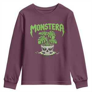 Monstera Lover Houseplant Gift Youth Sweatshirt Skull Plant Pot Graphic TS12 Maroon Print Your Wear