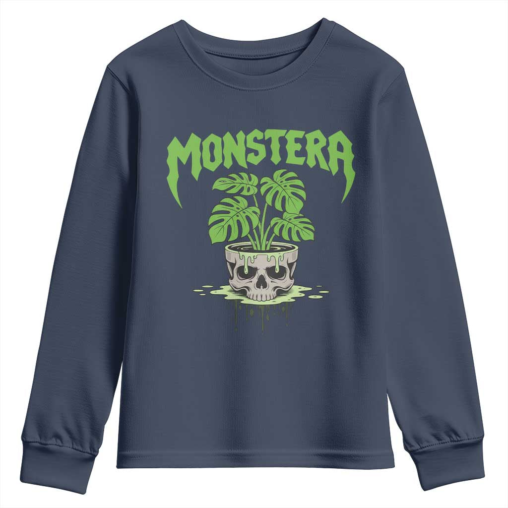 Monstera Lover Houseplant Gift Youth Sweatshirt Skull Plant Pot Graphic TS12 Navy Print Your Wear