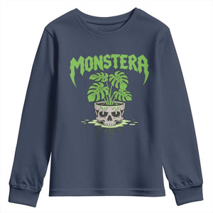 Monstera Lover Houseplant Gift Youth Sweatshirt Skull Plant Pot Graphic TS12 Navy Print Your Wear