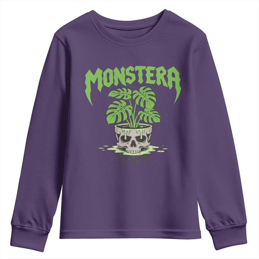 Monstera Lover Houseplant Gift Youth Sweatshirt Skull Plant Pot Graphic TS12 Purple Print Your Wear