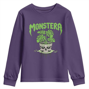 Monstera Lover Houseplant Gift Youth Sweatshirt Skull Plant Pot Graphic TS12 Purple Print Your Wear