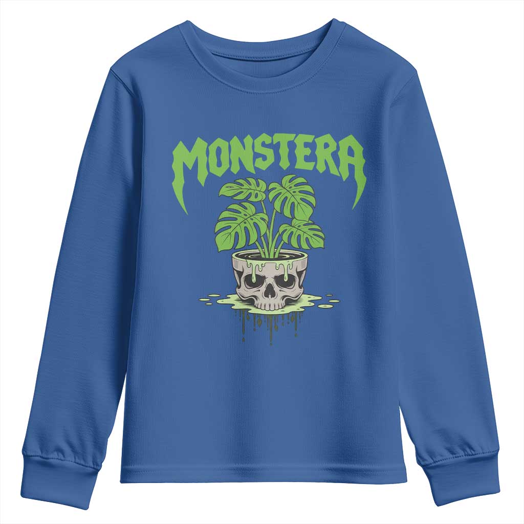 Monstera Lover Houseplant Gift Youth Sweatshirt Skull Plant Pot Graphic TS12 Royal Blue Print Your Wear