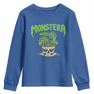 Monstera Lover Houseplant Gift Youth Sweatshirt Skull Plant Pot Graphic TS12 Royal Blue Print Your Wear