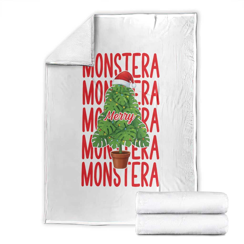 Merry Monstera Throw Blanket Plant Lover Christmas Gift - Print Your Wear