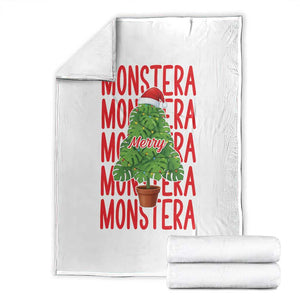Merry Monstera Throw Blanket Plant Lover Christmas Gift - Print Your Wear