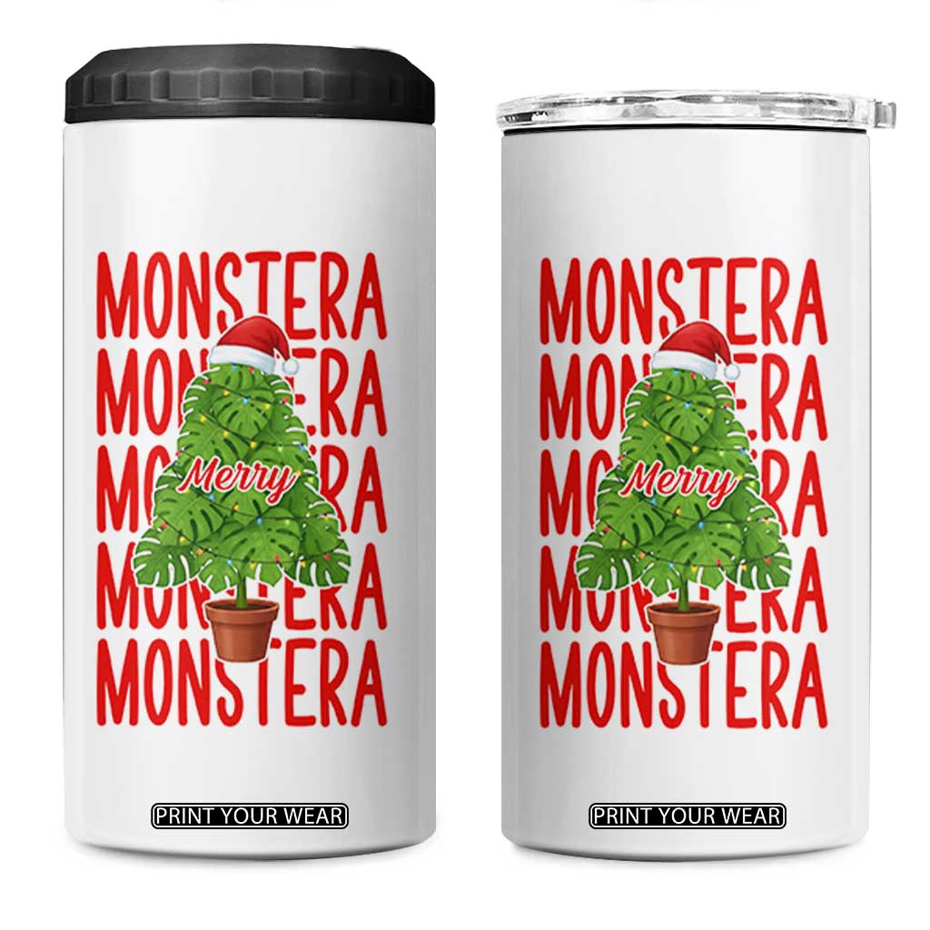 Merry Monstera 4 in 1 Can Cooler Tumbler Plant Lover Christmas Gift - Print Your Wear