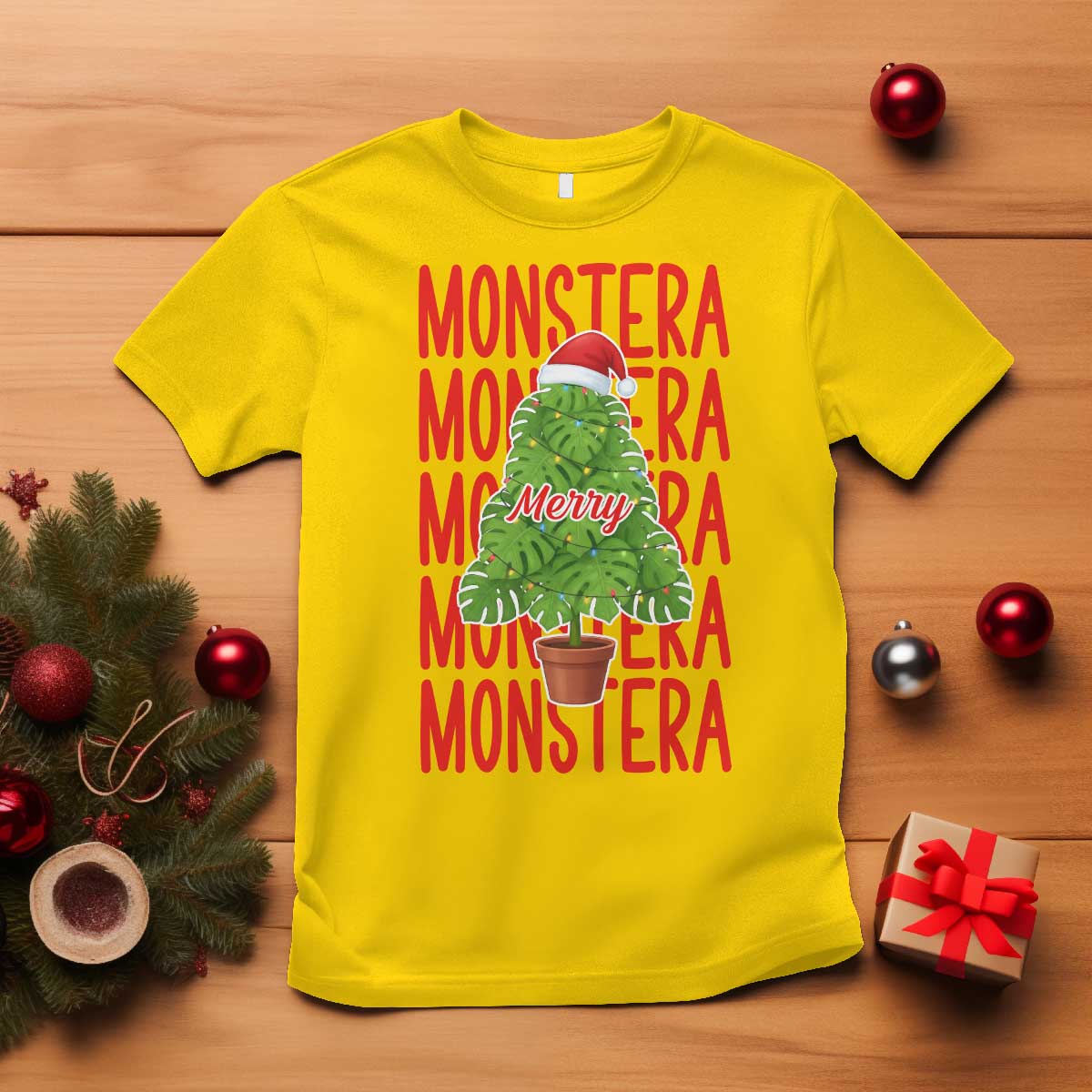 Merry Monstera T Shirt Plant Lover Christmas Gift TS12 Daisy Print Your Wear