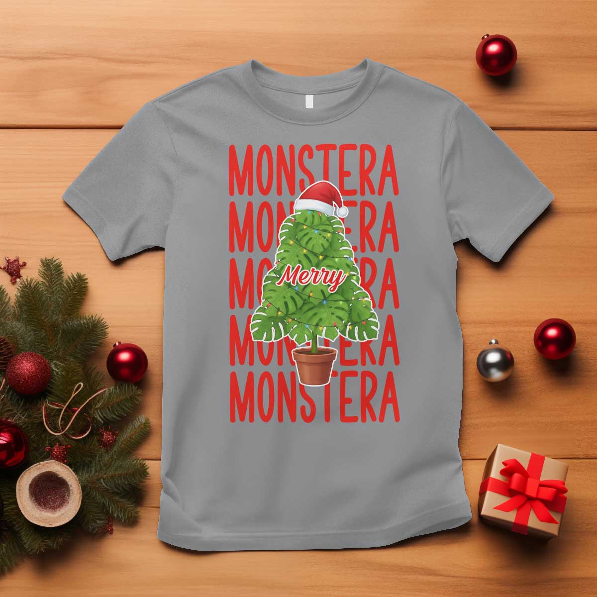 Merry Monstera T Shirt Plant Lover Christmas Gift TS12 Sport Gray Print Your Wear