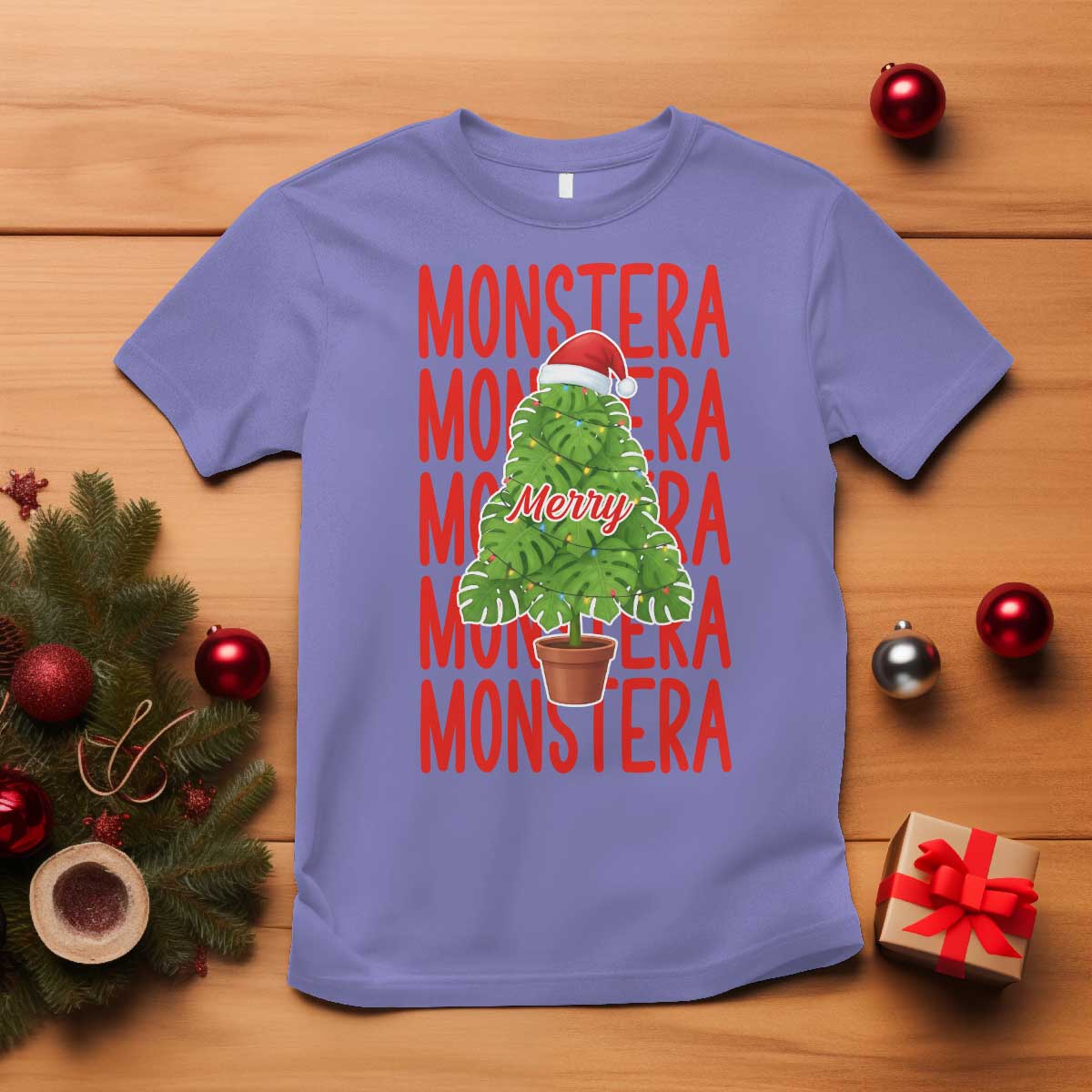 Merry Monstera T Shirt Plant Lover Christmas Gift TS12 Violet Print Your Wear