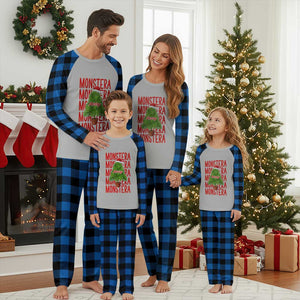Merry Monstera Plaid Pajama Set Plant Lover Xmas Gift TS12 Blue Plaid Print Your Wear