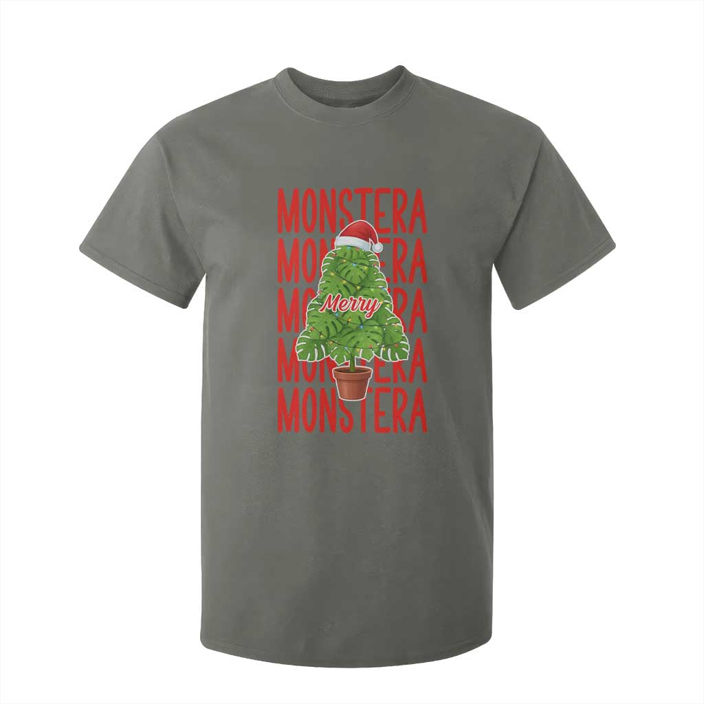 Merry Monstera T Shirt For Kid Plant Lover Christmas Gift TS12 Military Green Print Your Wear