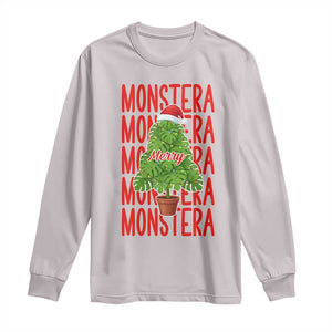 Merry Monstera Long Sleeve Shirt Plant Lover Christmas Gift TS12 Ice Gray Print Your Wear
