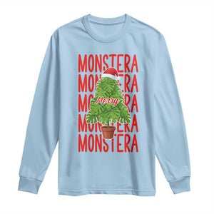 Merry Monstera Long Sleeve Shirt Plant Lover Christmas Gift TS12 Light Blue Print Your Wear