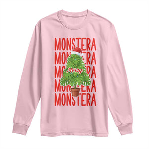 Merry Monstera Long Sleeve Shirt Plant Lover Christmas Gift TS12 Light Pink Print Your Wear