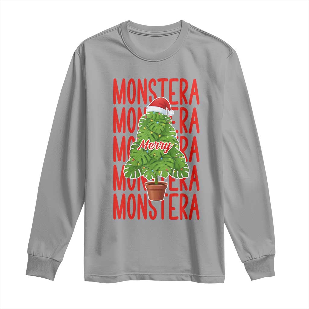 Merry Monstera Long Sleeve Shirt Plant Lover Christmas Gift TS12 Sport Gray Print Your Wear