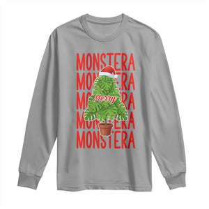 Merry Monstera Long Sleeve Shirt Plant Lover Christmas Gift TS12 Sport Gray Print Your Wear