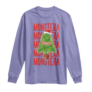 Merry Monstera Long Sleeve Shirt Plant Lover Christmas Gift TS12 Violet Print Your Wear