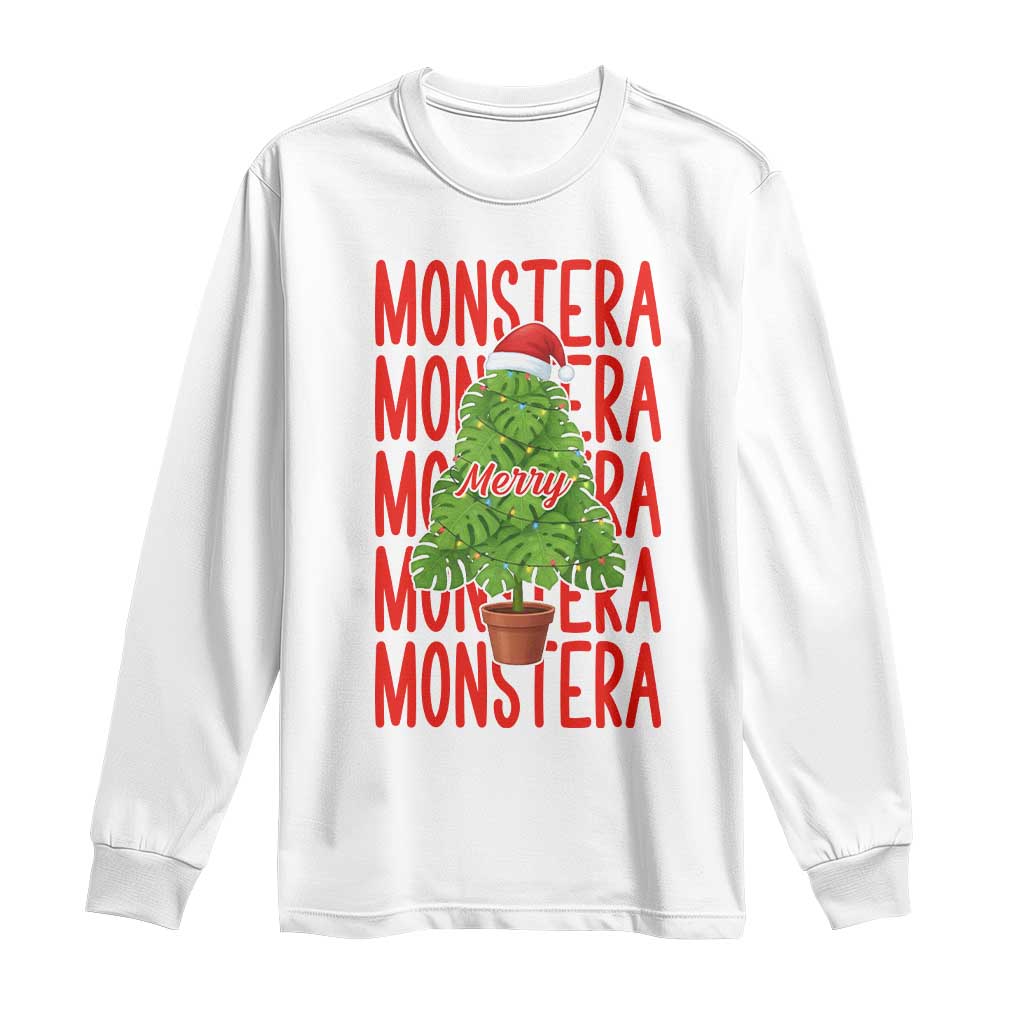 Merry Monstera Long Sleeve Shirt Plant Lover Christmas Gift TS12 White Print Your Wear