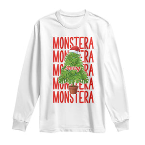 Merry Monstera Long Sleeve Shirt Plant Lover Christmas Gift TS12 White Print Your Wear
