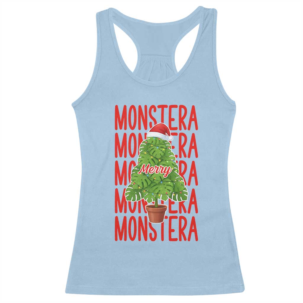 Merry Monstera Racerback Tank Top Plant Lover Christmas Gift TS12 Light Blue Print Your Wear