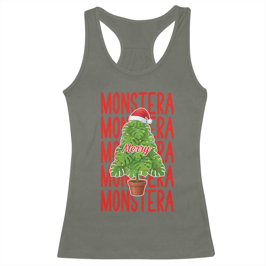 Merry Monstera Racerback Tank Top Plant Lover Christmas Gift TS12 Military Green Print Your Wear